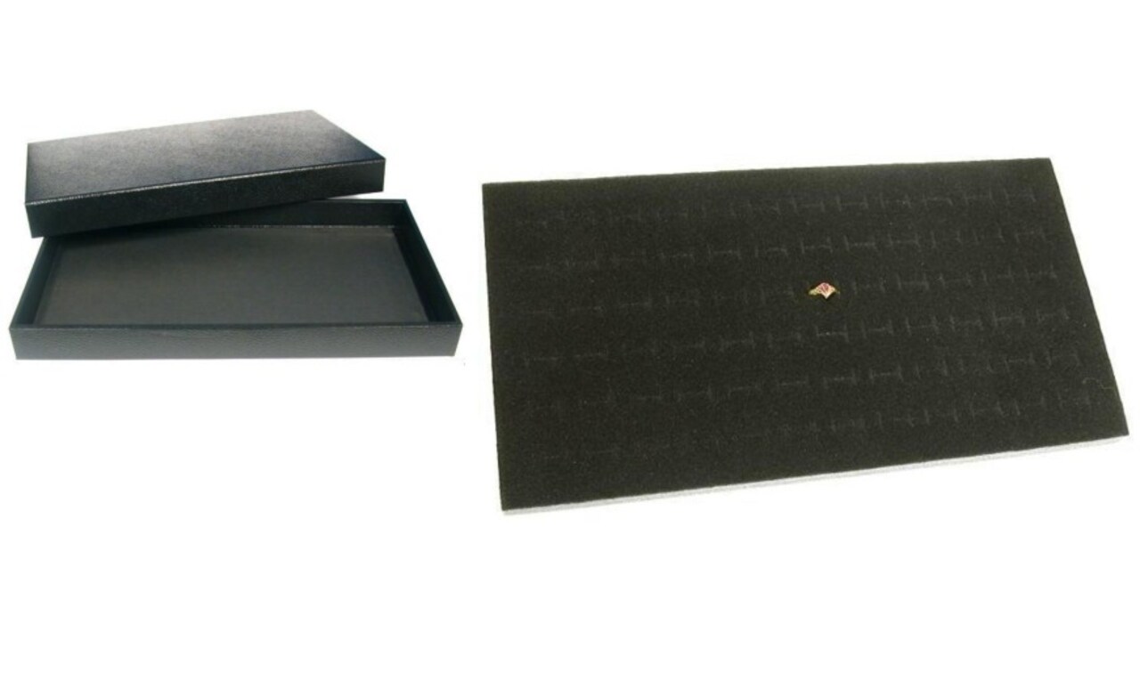 Black Jewelry Display Case (Removable Magnetic Lid) w/ Black Foam 72-slot Pad